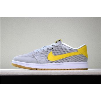 New Air Jordan 1 Low Flyknit Wolf Grey/Yellow-Gum Men's Basketball Shoes