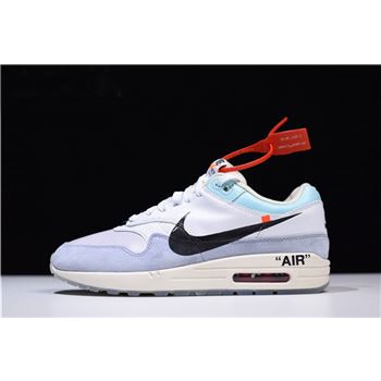 Men's Off-White x Nike Air Max 1 White/Light Blue-Black AA3827-100