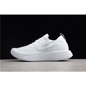 Mens and WMNS Nike Epic React Flyknit Triple White Men's Running Shoes