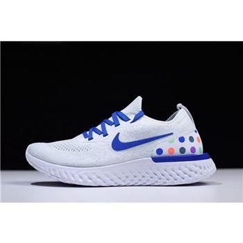 Nike Epic React Flyknit White Blue With Multicolor Dots Men's and Women's Size AJ0067-993